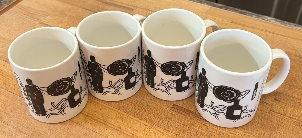 Rare Vintage Francis X Pavy Art Mugs Set of 4 Louisiana Artist 1980s